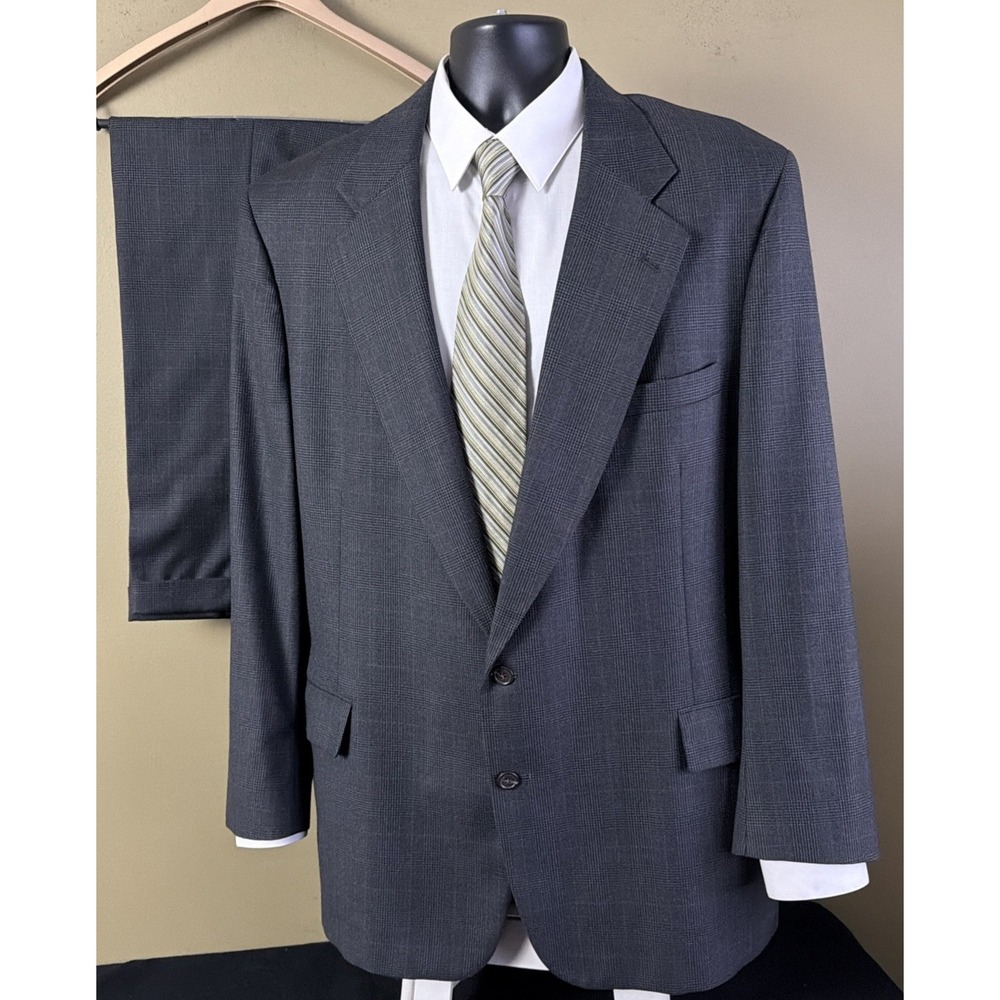 Jos A Bank Gordon Suit 50L 50 Long Gray Glen Plaid Check 2pc 100% Wool Mens